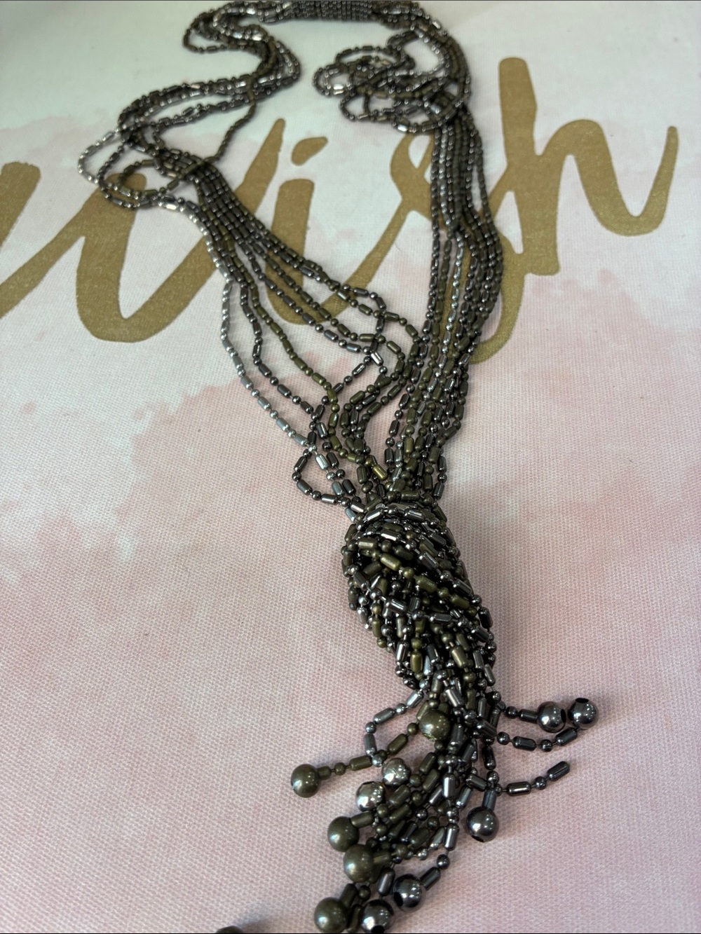 Multi-Strand Gunmetal Beaded Tassel Necklace - Women Jewelry